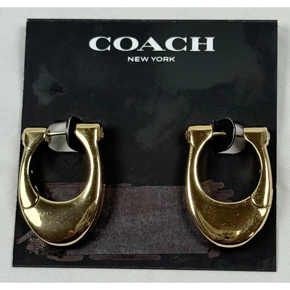 NWT Coach Gold Tone Oval Hoop Earrings Quiet Luxury Jewelry 408077GLD230 - Picture 2 of 5